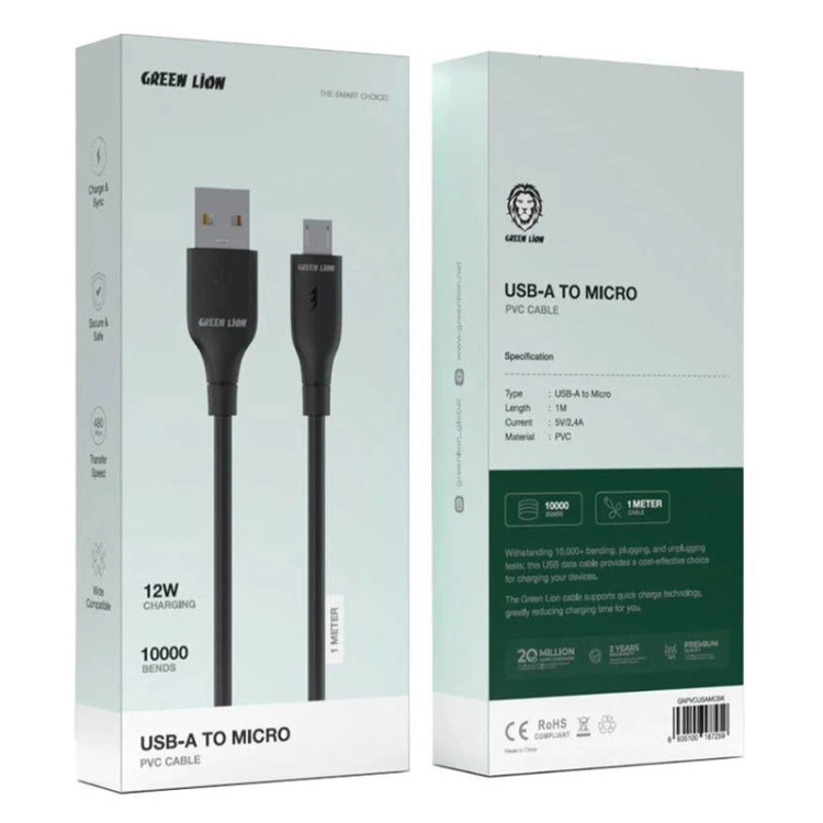 کابل میکرو یو اس بی فست شارژ 12 وات آمپر گرین لاین GNPVCUSAMCBK طول 1 متر